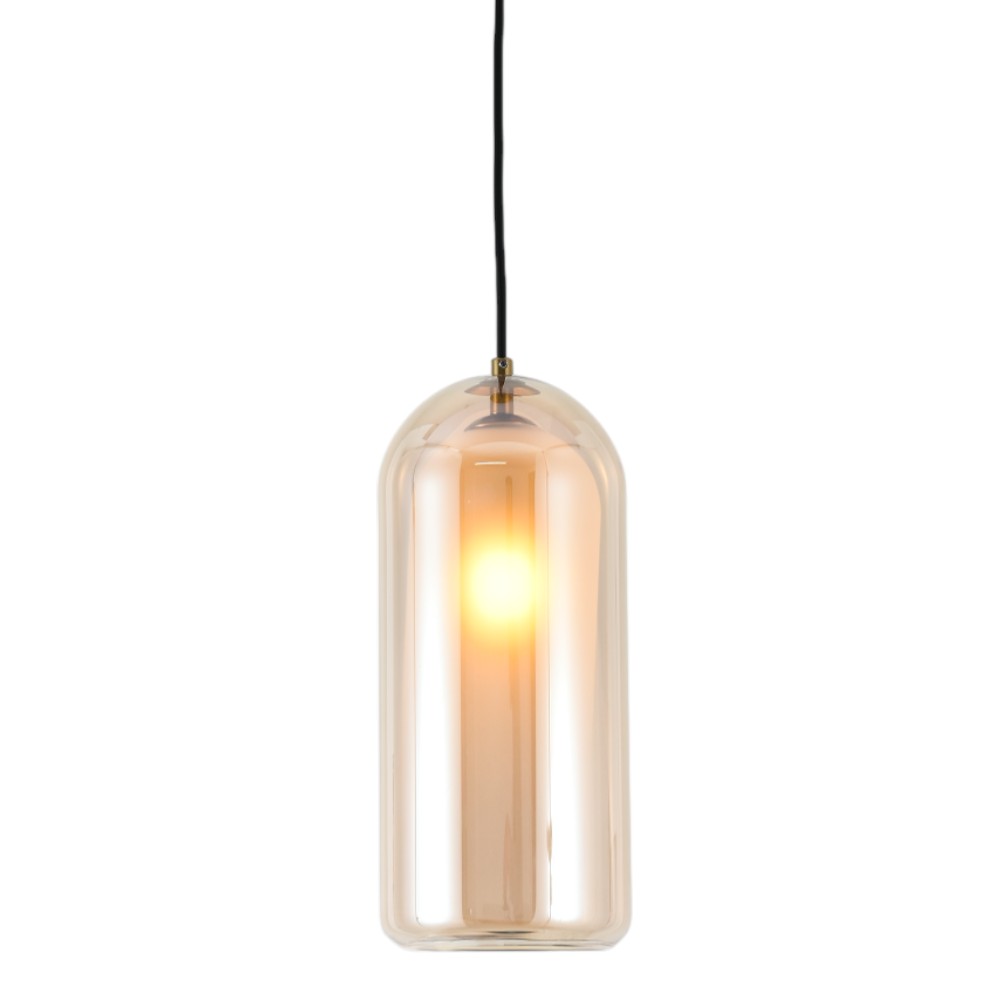 Lámpara colgante E14 Jonah dorado y vidrio ámbar