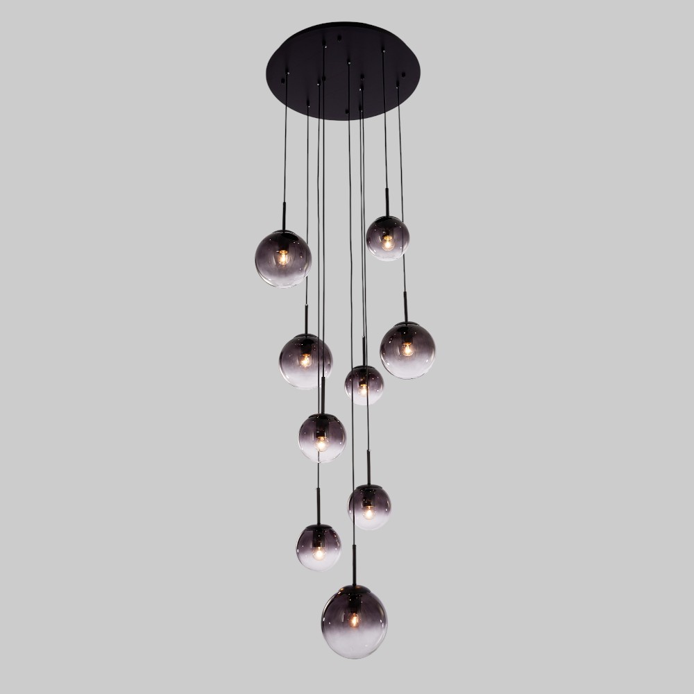 Lámpara colgante 9xE27 Ovum negro vidrio smokey