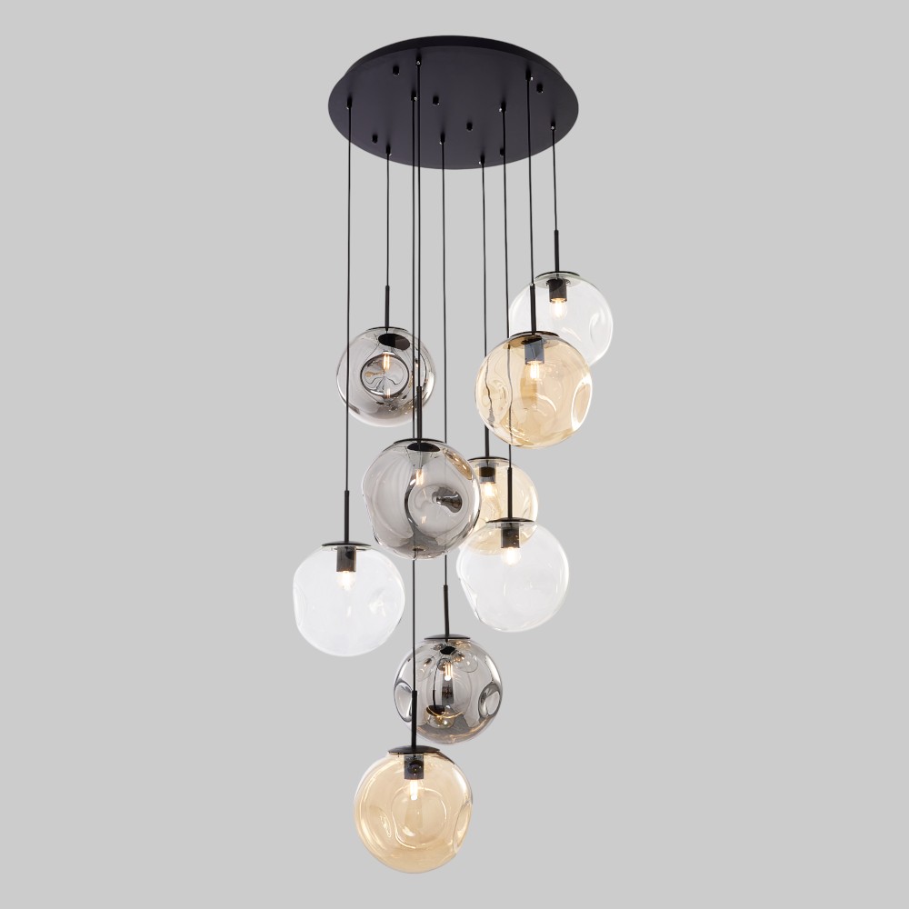 Lámpara colgante 9xE27 Utopía clear/smokey/ambar