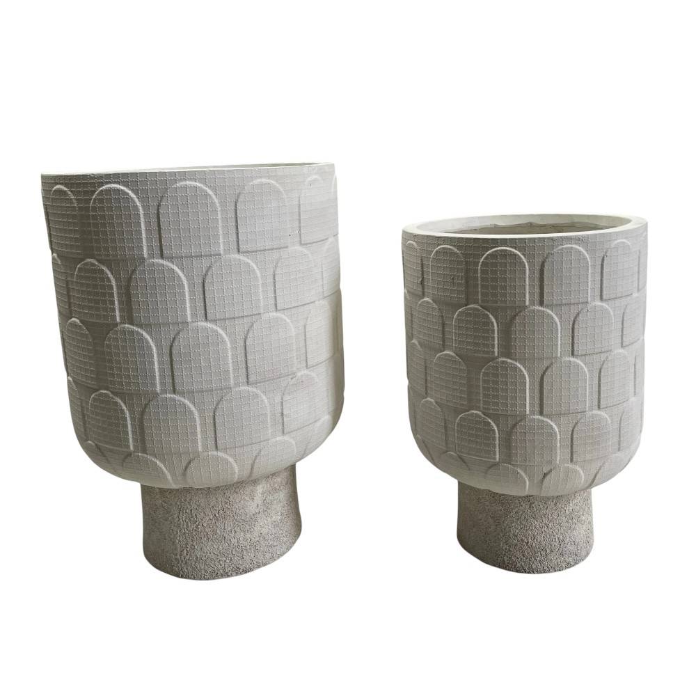 Set x2 maceteros de cerámica con relieve tipo mosaico