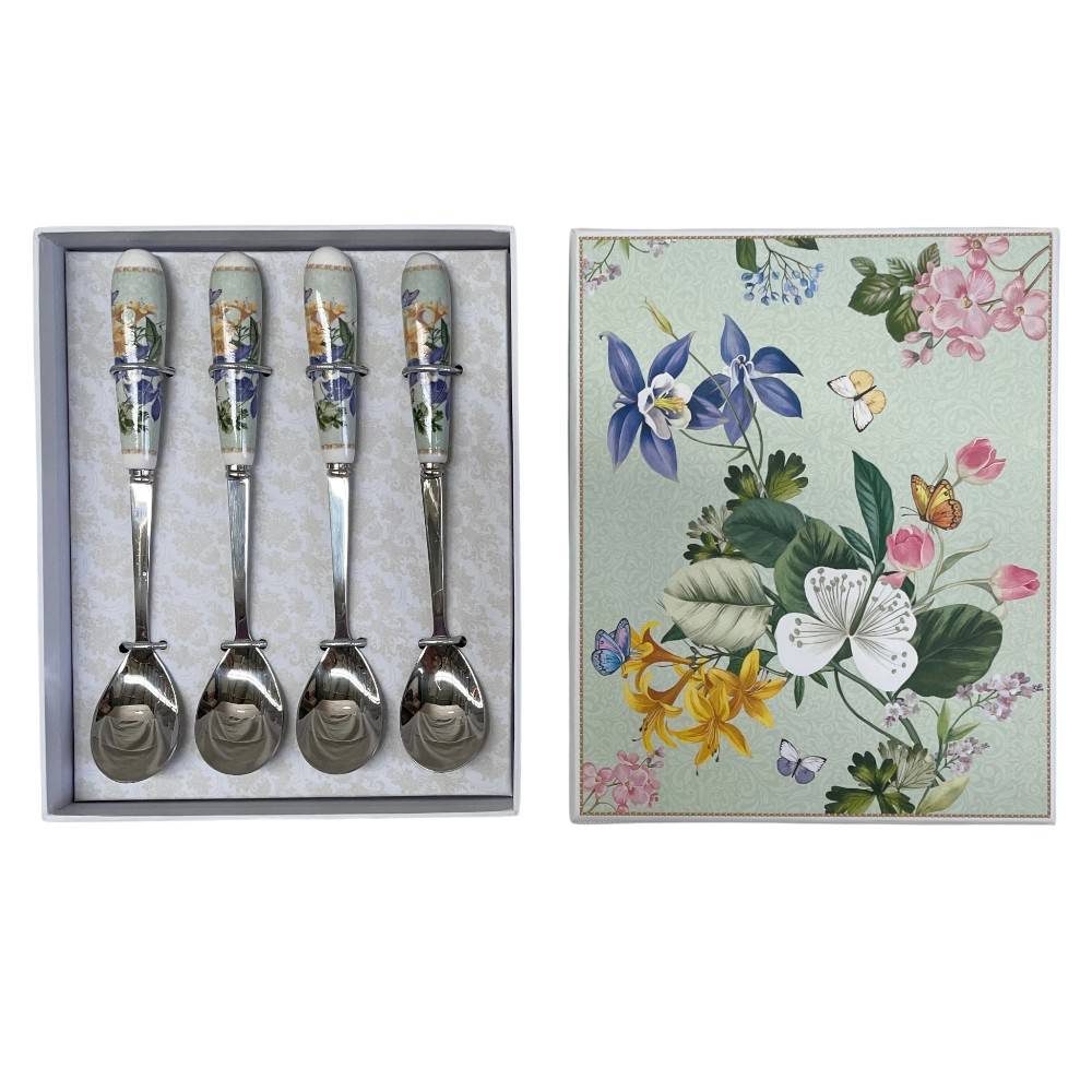 Set de 4 cucharas para servir mango floreado