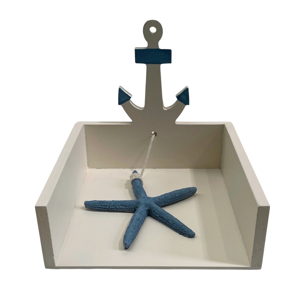 Servilletero Nautico de MDF blanco/celeste 15x15cm