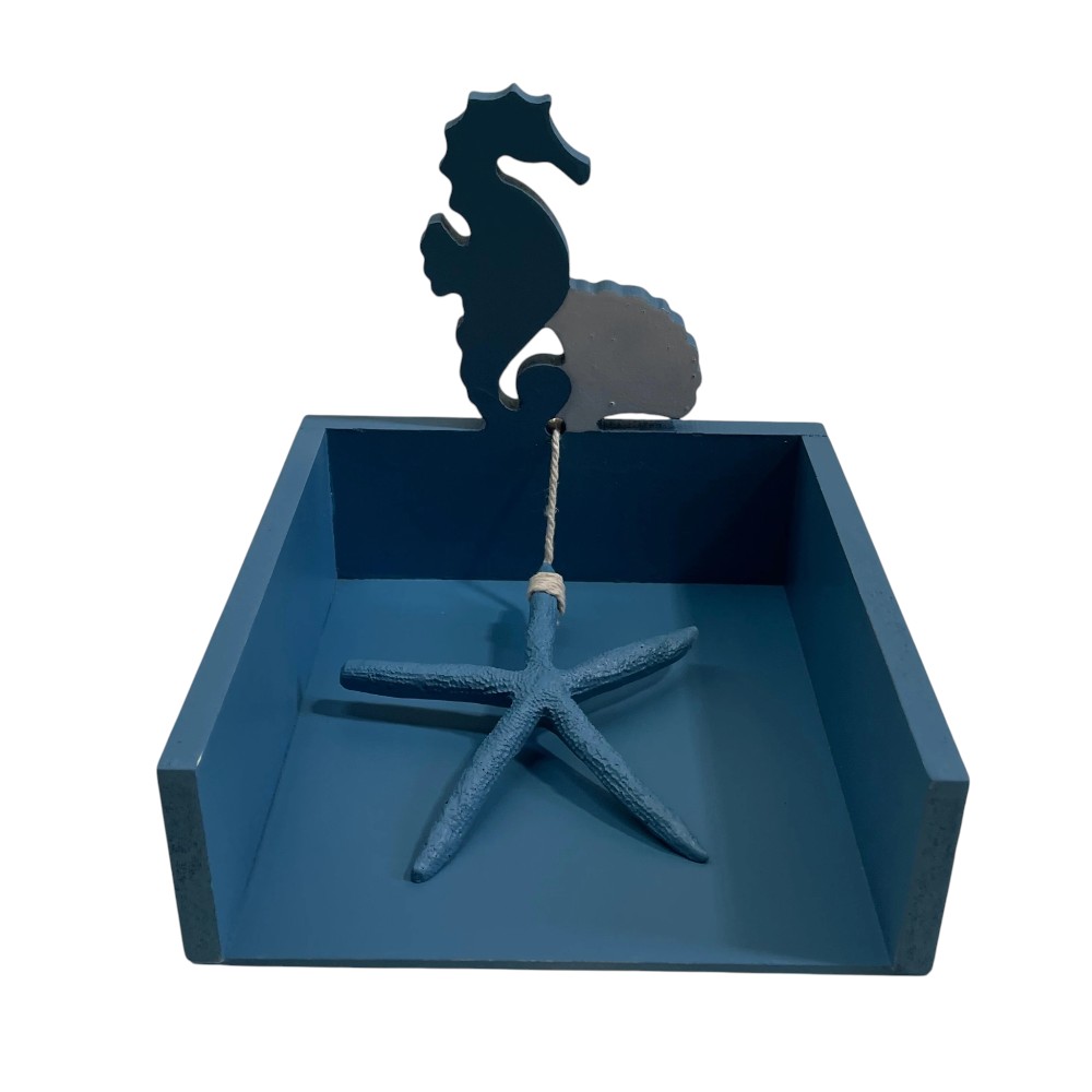 Servilletero Náutico de MDF azul 15x15cm