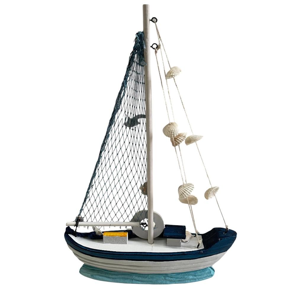 Adorno Velero con diseño de conchas blanco/azul 26x37cm