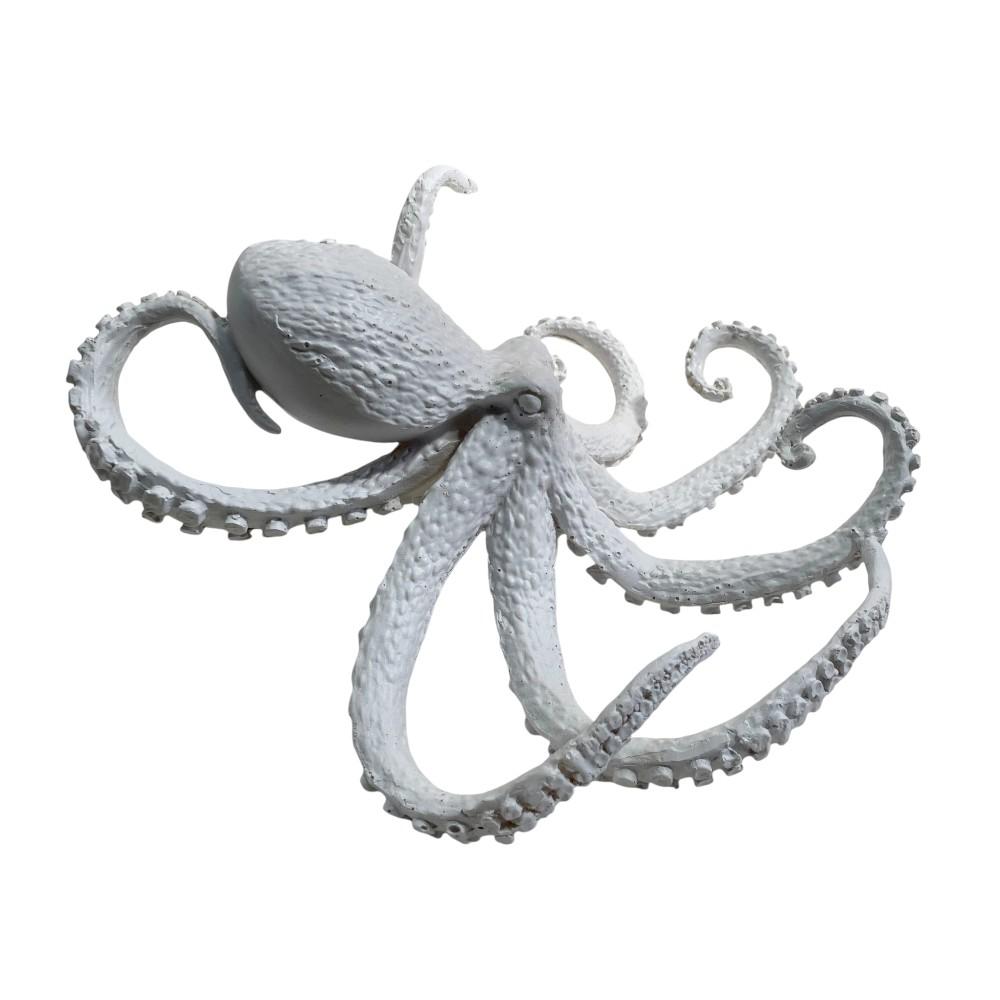 FIGURA DECORATIVA PULPO DE RESINA COLOR BLANCO CON TEXTURA 34X31X14CM