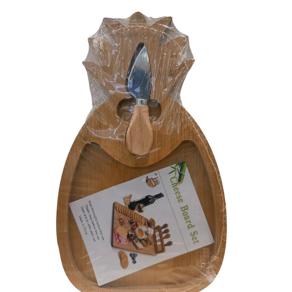 Tabla Piña de madera para servir quesos con espatula