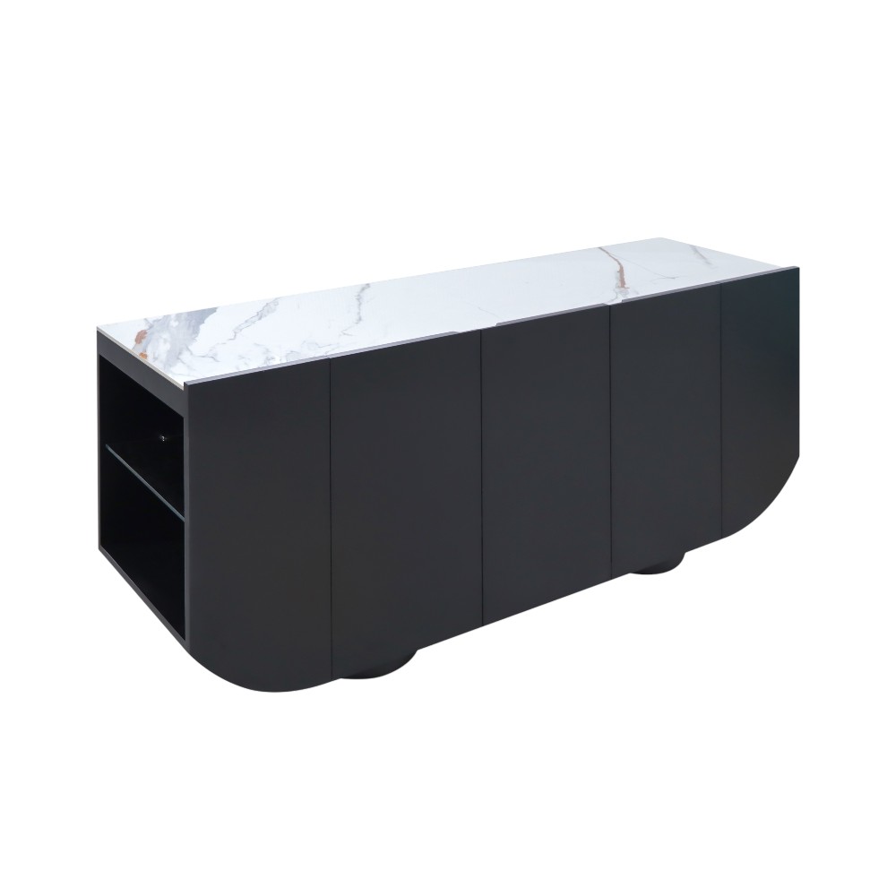 Bufetera Daniel 200x73 negro con top cerámica marmoleada