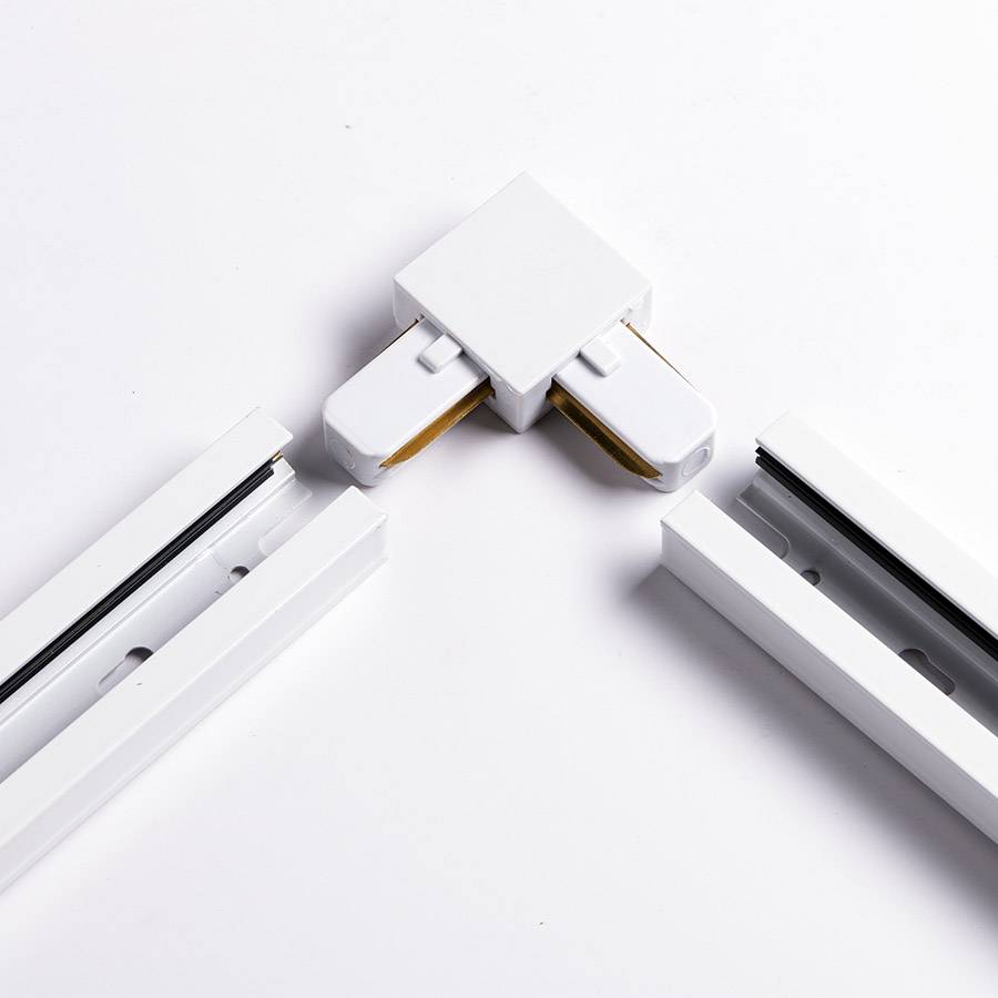 Conector L blanco para riel 2 lineas