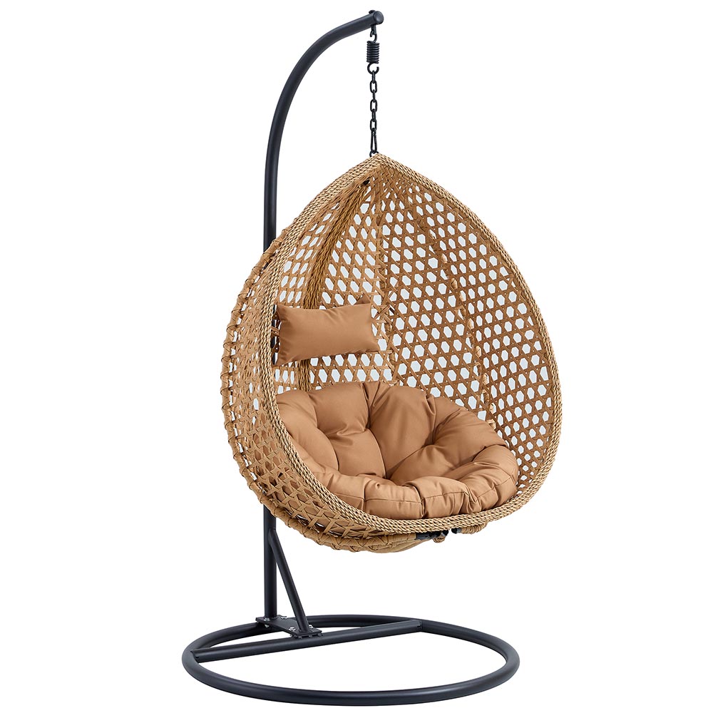 Columpio Beehive tejido de polyrattan y cojin cafe