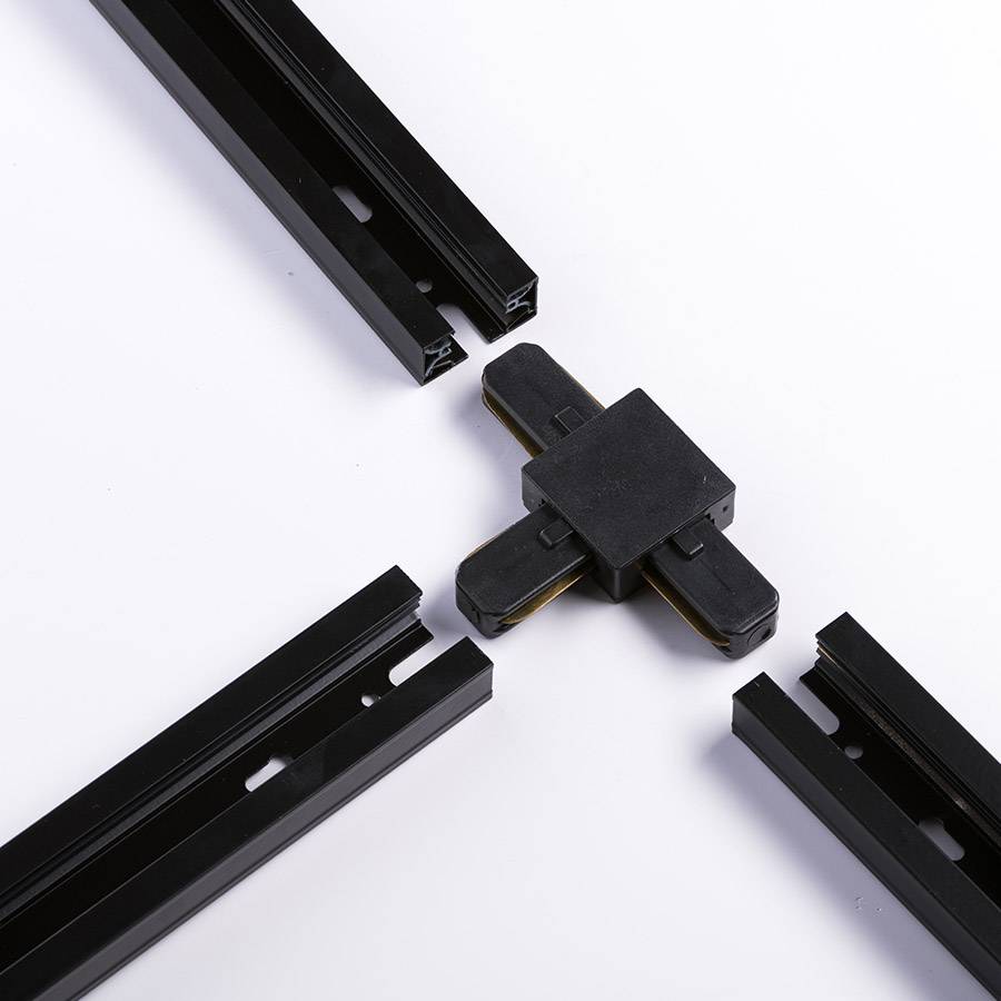 Conector T negro para riel 2 lineas