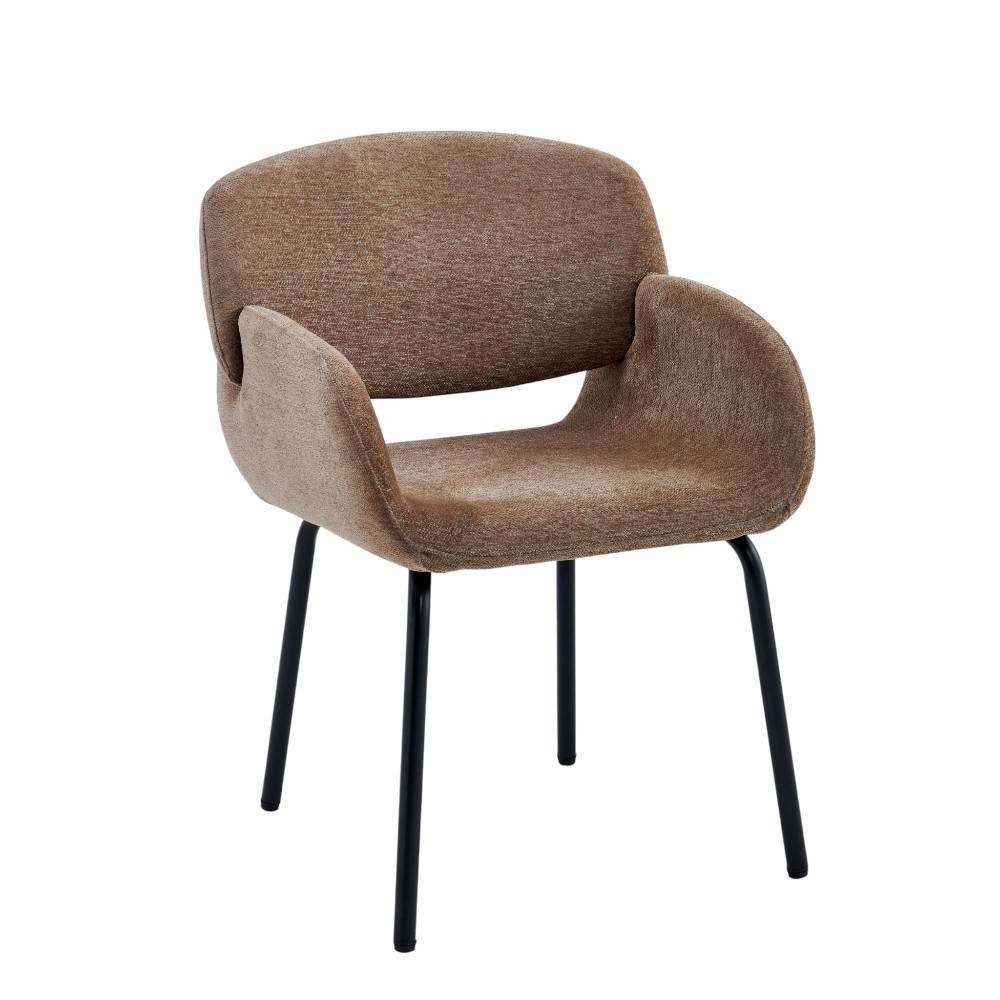 Silla de comedor con brazos Flora de tapiz café claro