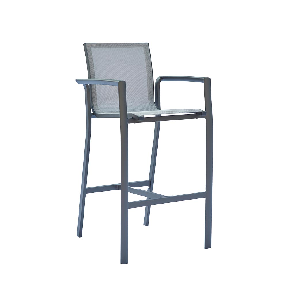 Taburete estático con respaldar de aluminio y textilene gris