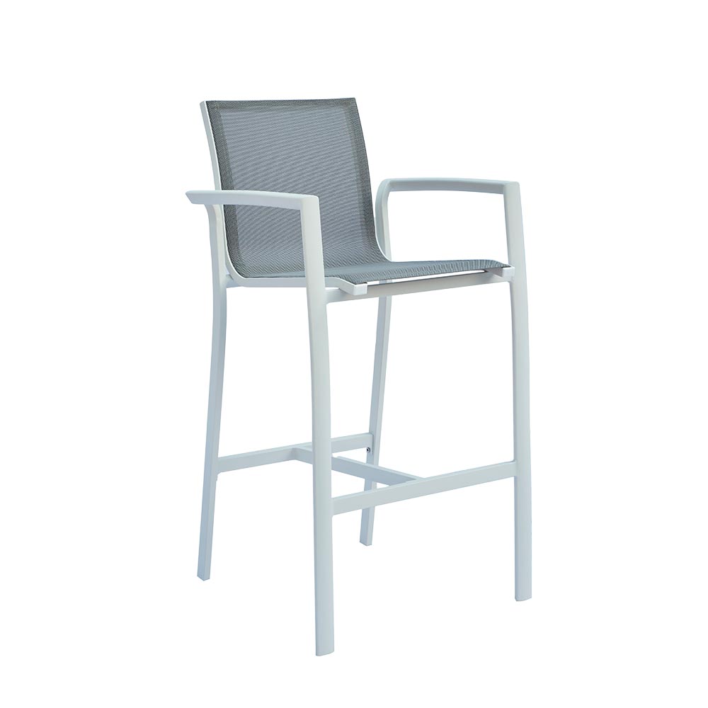 Taburete estático c/respaldar aluminio blanco textilene gris