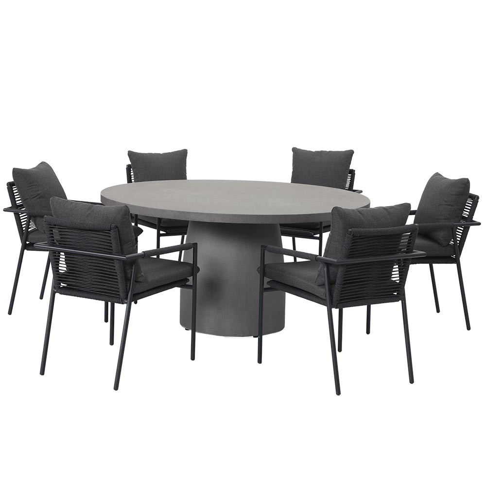Set comedor de exterior redondo 150x150 Aria gris