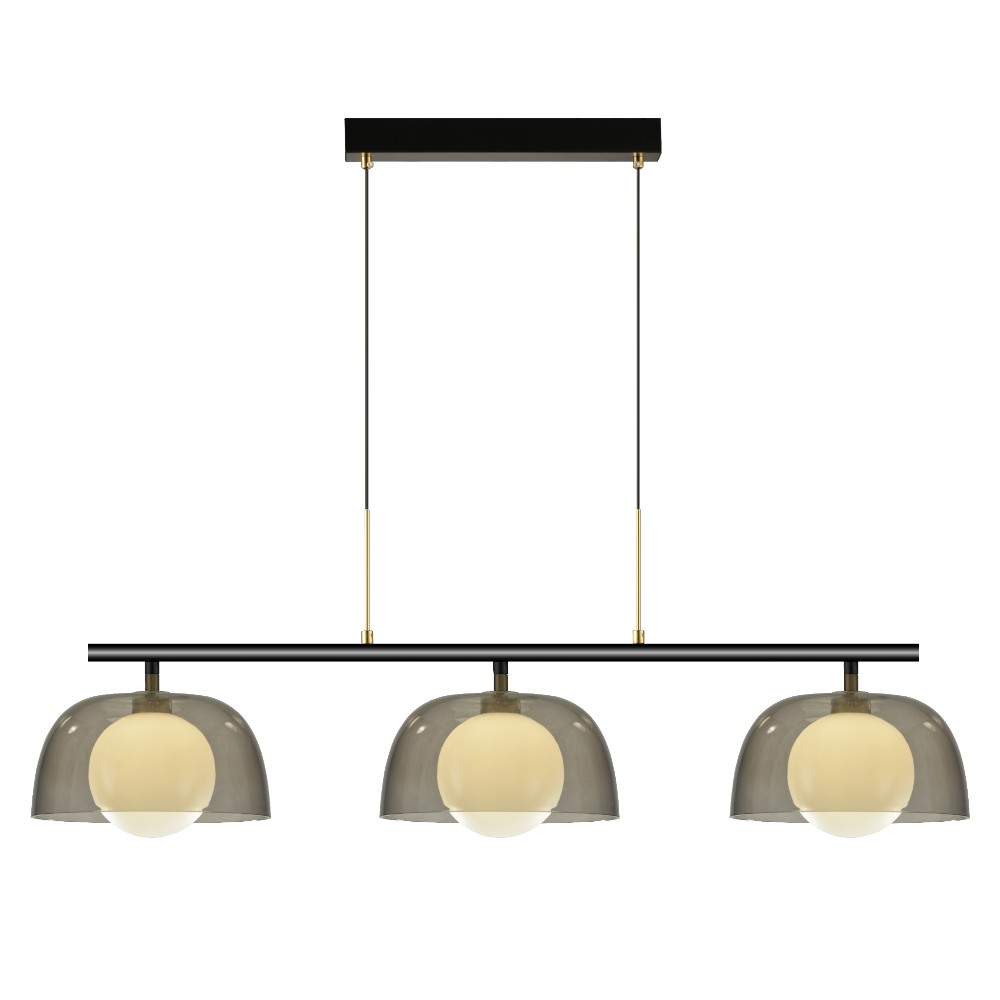 Lámpara colgante Ivonny negro/dorado PS smoke 3 luces