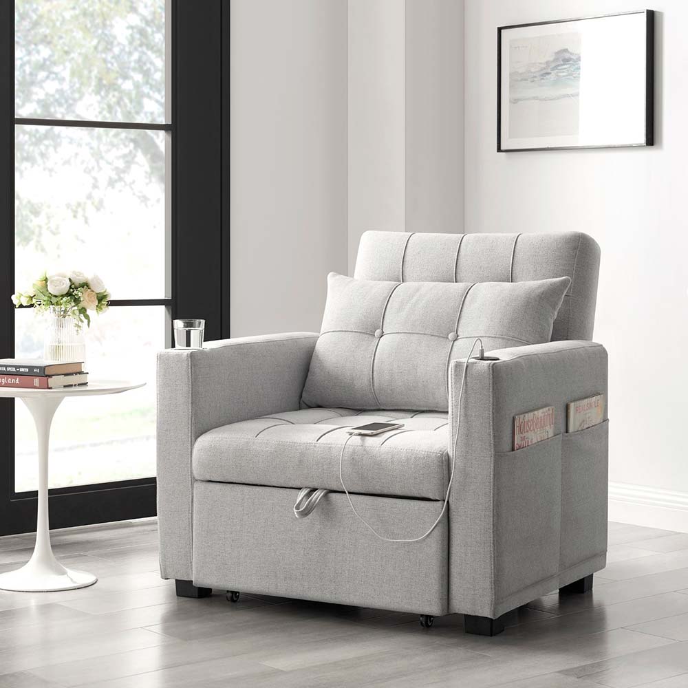 Butaca cama pull out Cloud de tapiz crema