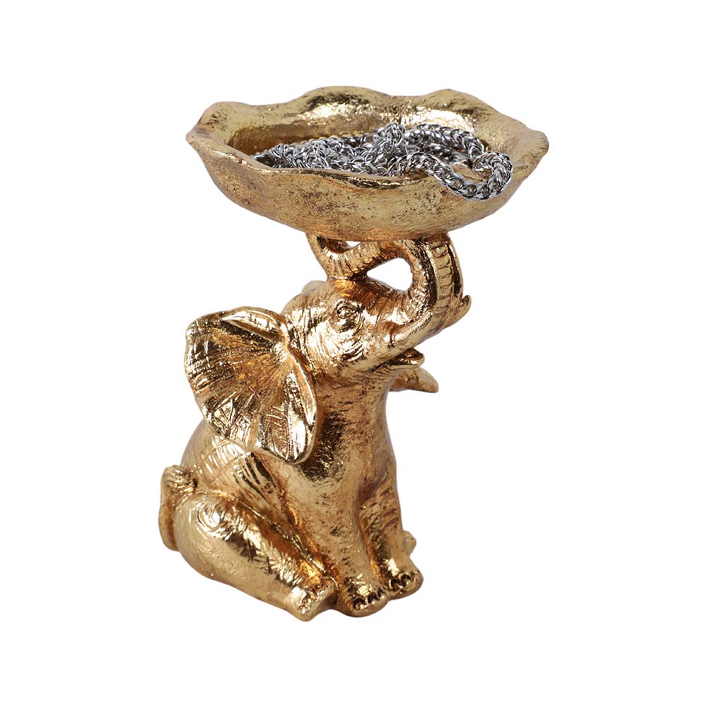 Figura Elefante Sosteniendo Bandeja color dorado 15X13CM