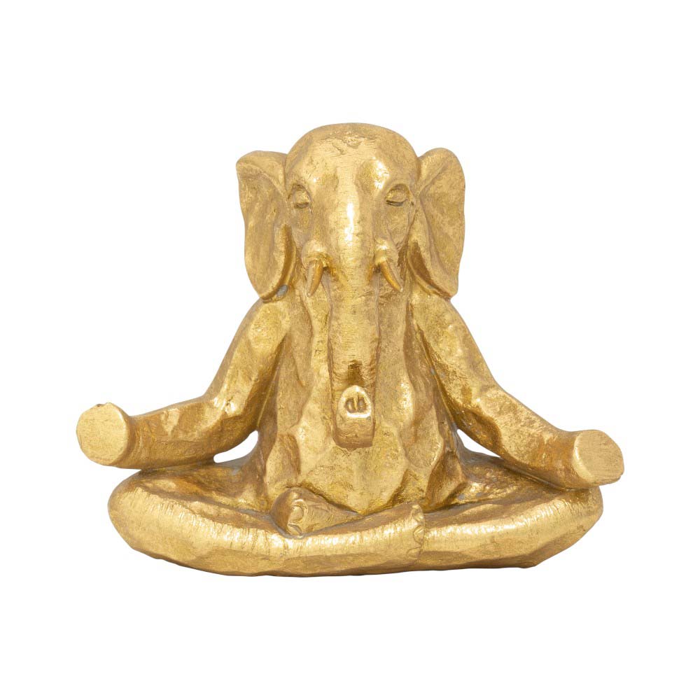 Figura Elefante Meditando de poliresina dorada 20CM