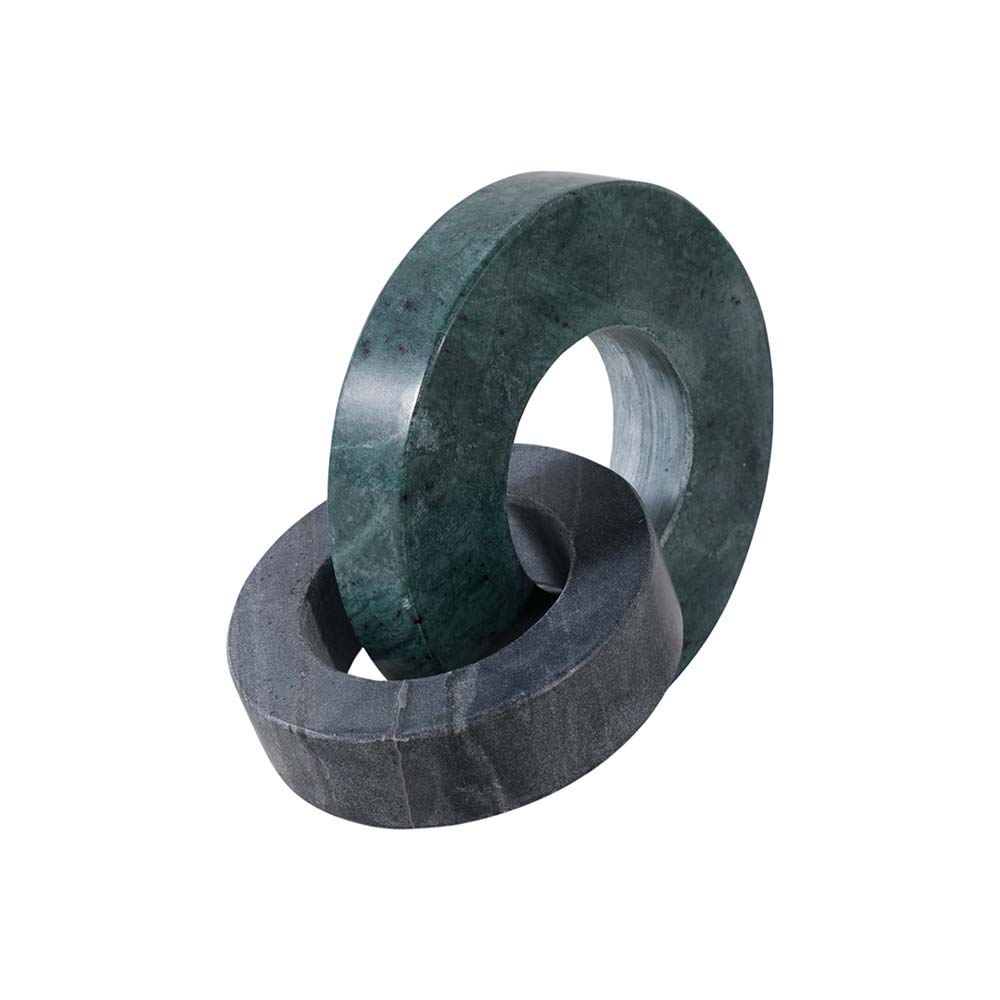 Adorno anillo doble de mármol verde/negro 20x15cm