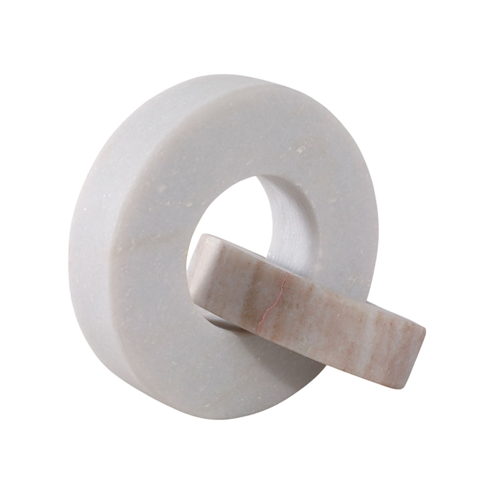 Adorno anillo doble de mármol blanco/beige 20x15cm