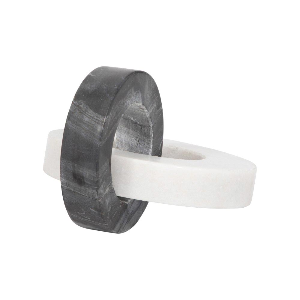 Adorno anillo doble de mármol blanco/negro 20cm