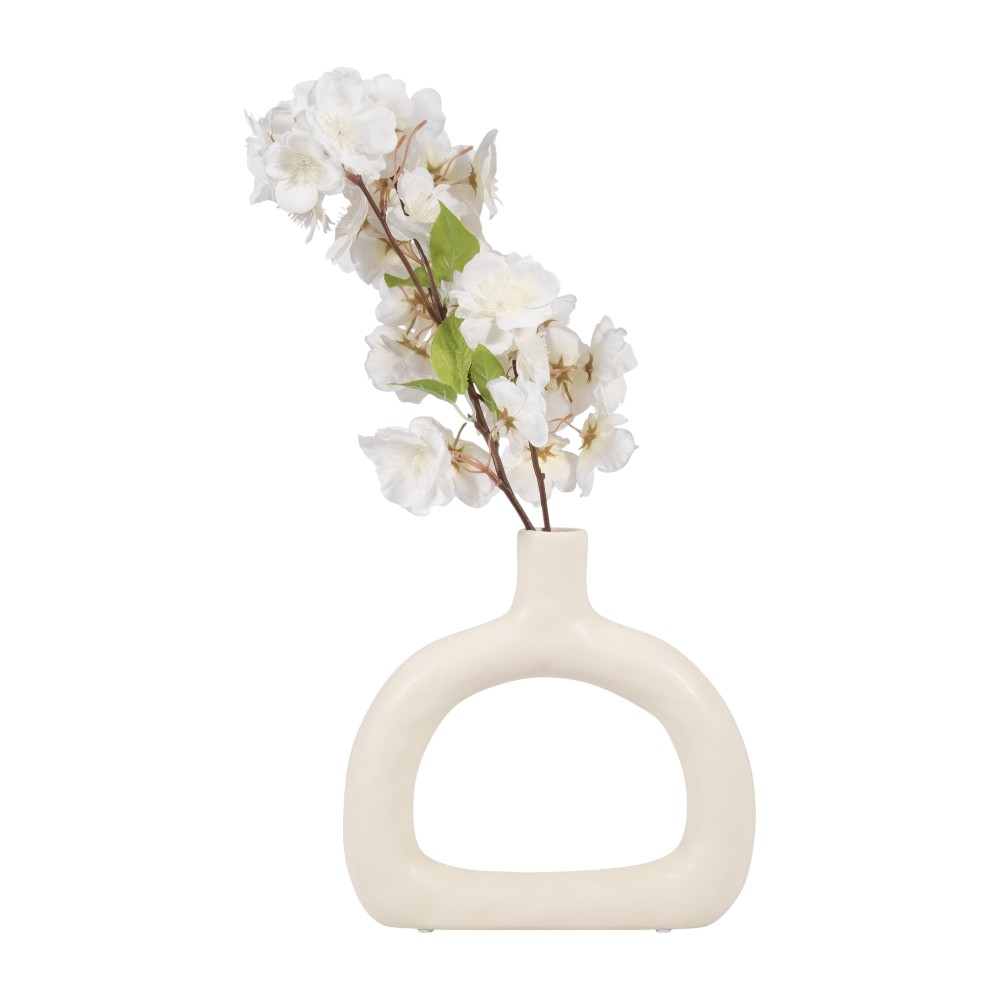 Florero ovalado de cerámica texturizado blanco 20cm