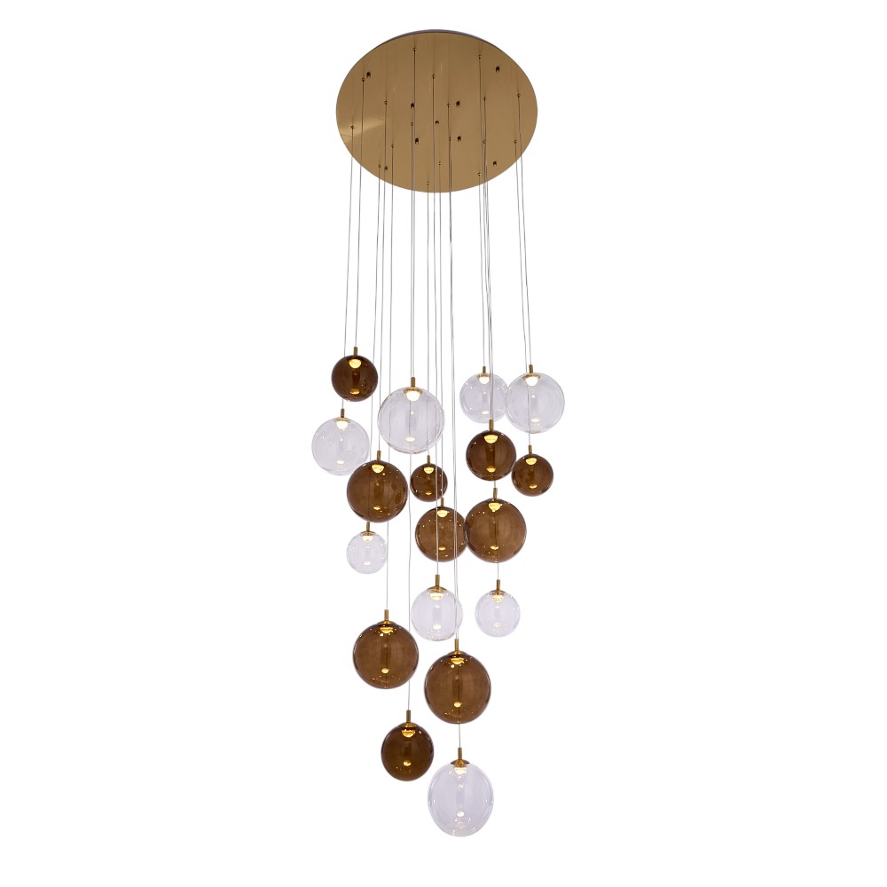 Lámpara LED doble altura Bubble brass vidrio clear/café