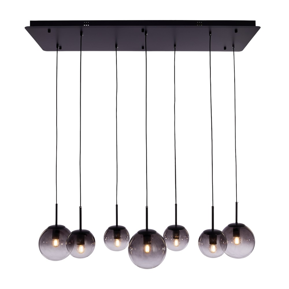 Lámpara colgante 7XE27 Solei negro vidrio smoke