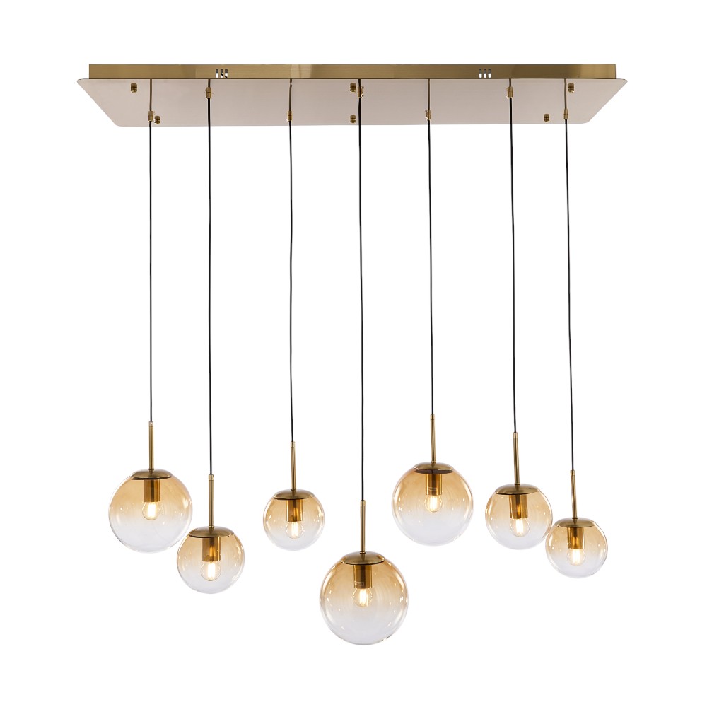 Lámpara colgante 7XE27 Solei negro vidrio ámbar