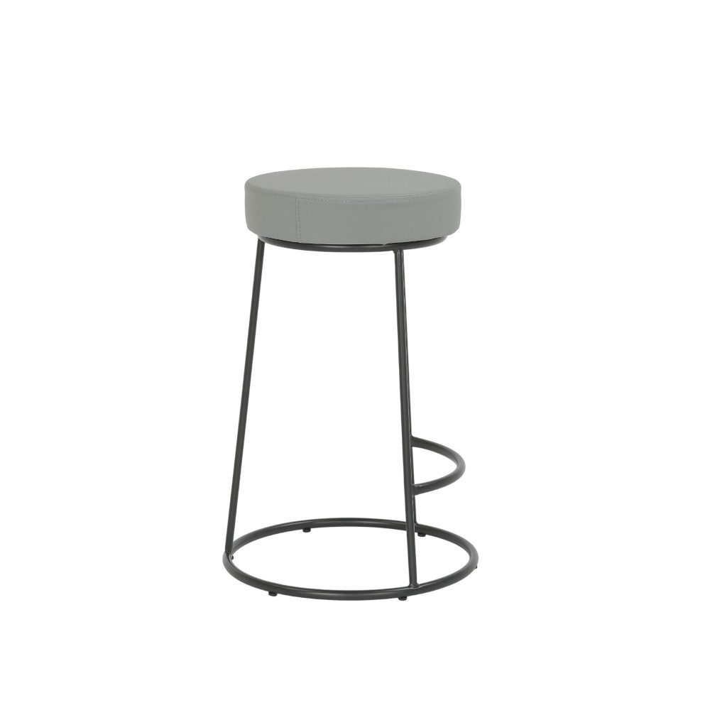 Taburete Halo de asiento redondo tapiz tipo piel gris