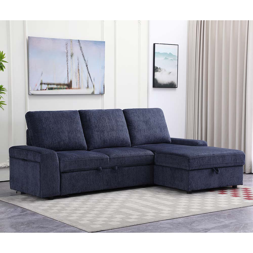 Sofá cama esquinero pull out Max azul c/portavasos y USB