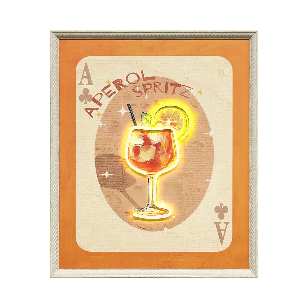 Cuadro 53x63 Póker Drinks naranja + luz led