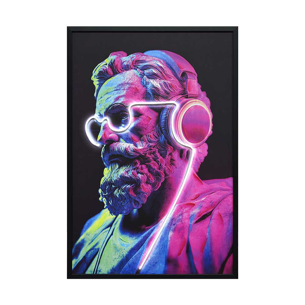 Cuadro 63x93 Sócrates estilo Vaporwave + luz led