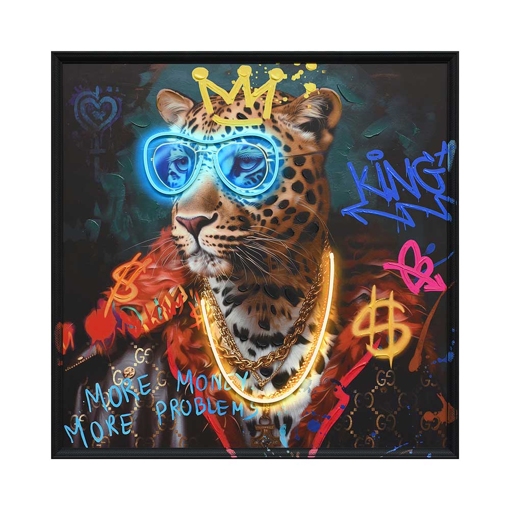 Cuadro 83x83 Tiger King con gafas + luz led