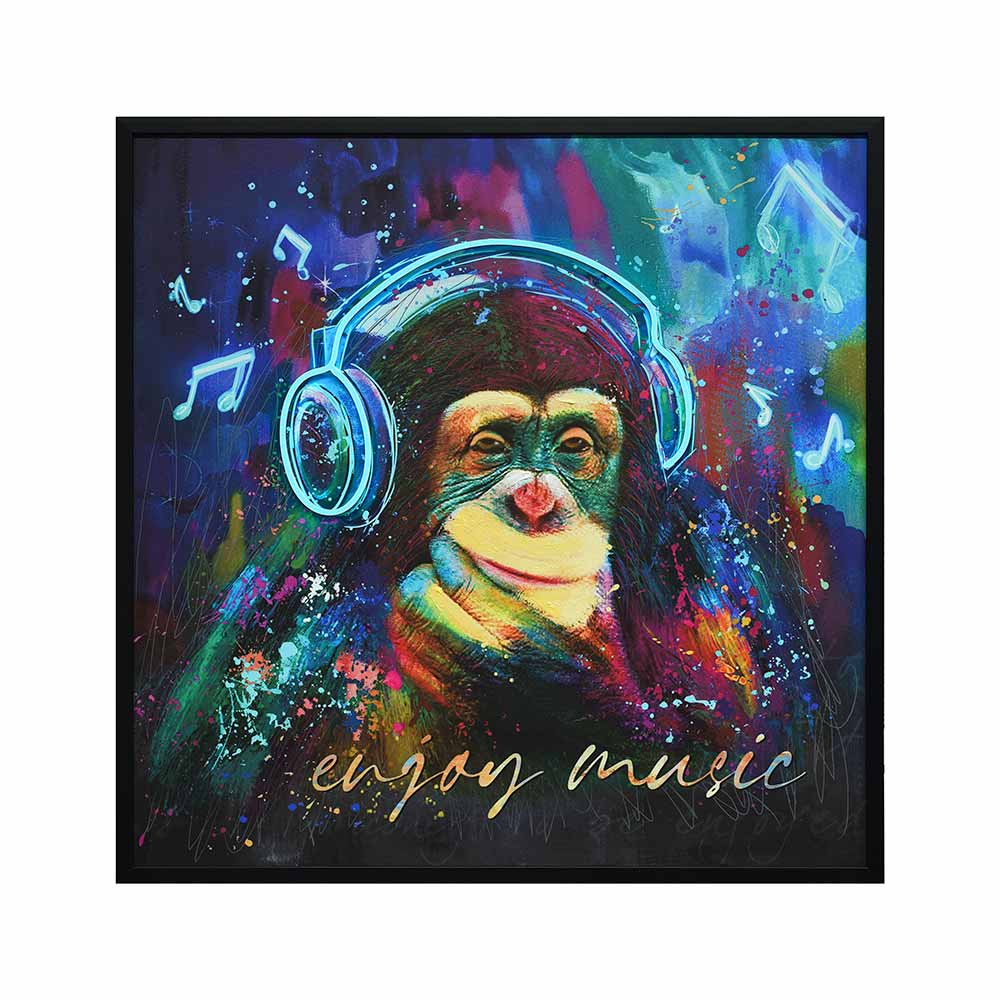 Cuadro 83x83 Monkey Music colorido + luz led