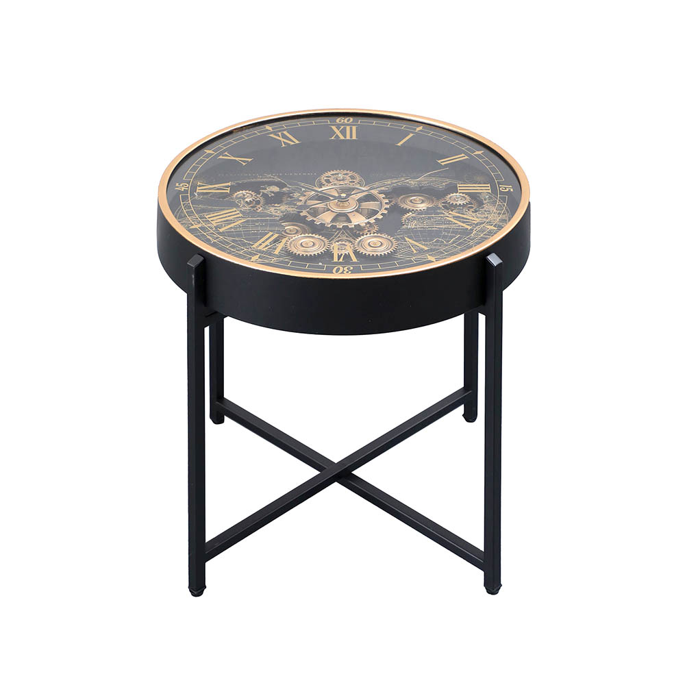 Mesa auxiliar redonda top reloj vintage patas de metal 50cm