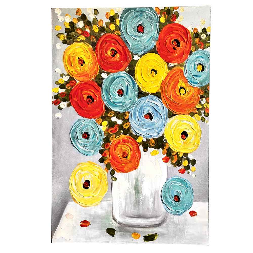 Cuadro 90x60 Flores multicolor en oleo