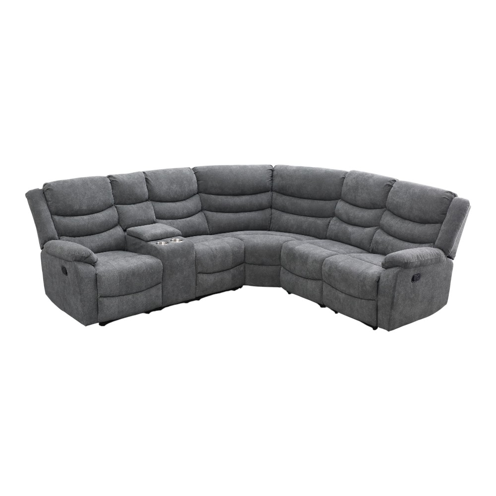 Sofá seccional reclinable manual con consola Gael gris