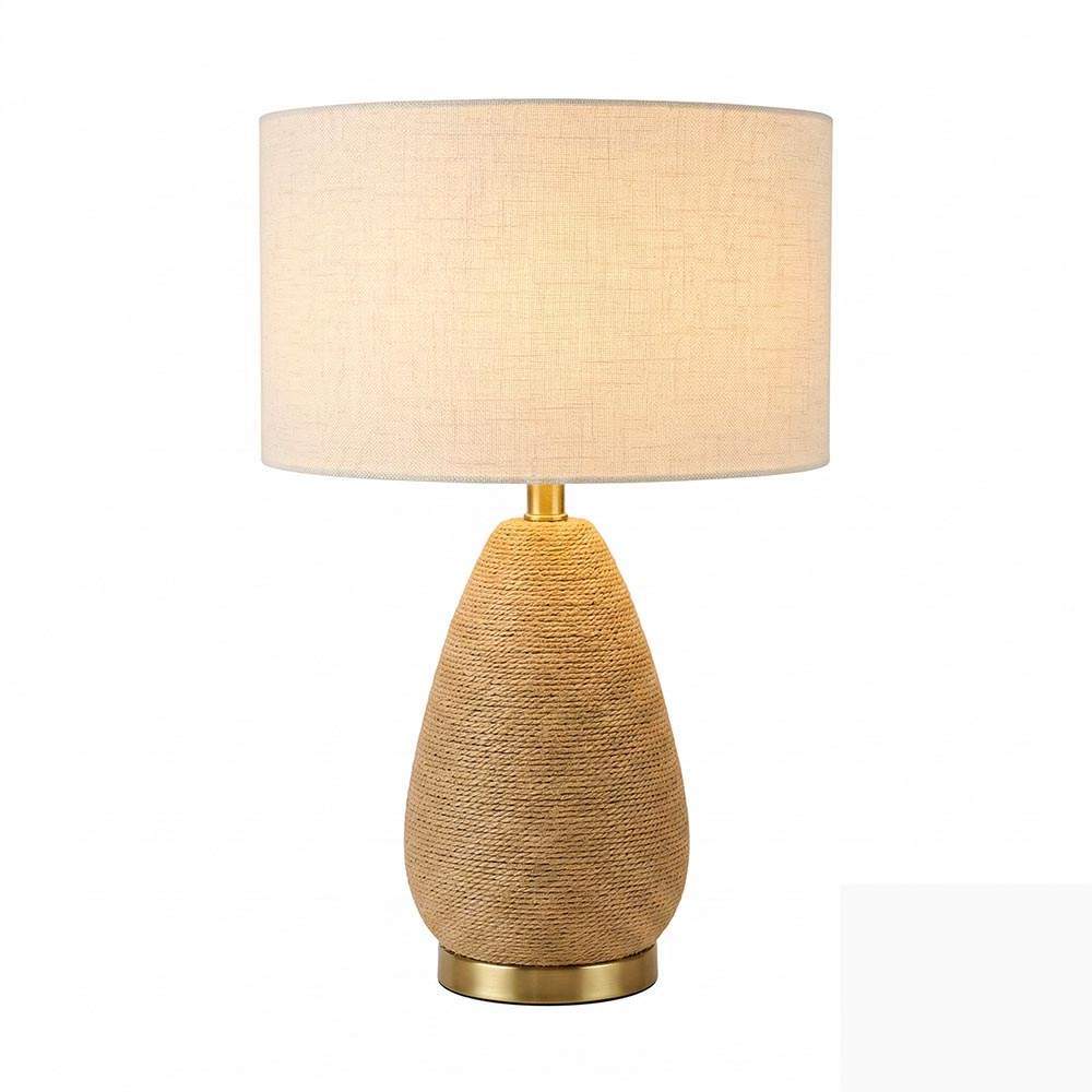 Lámpara de mesa E27 Attina base ratán natural/pantalla tela