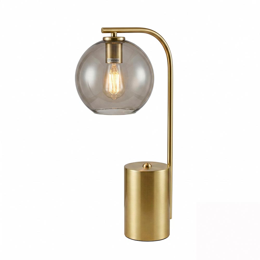 Lámpara de mesa E27 Zoe brass y tulipa smoke