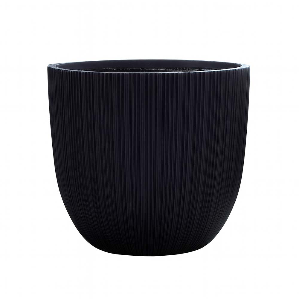 Macetero Seren de fibra mineral negro con lineas 33cm