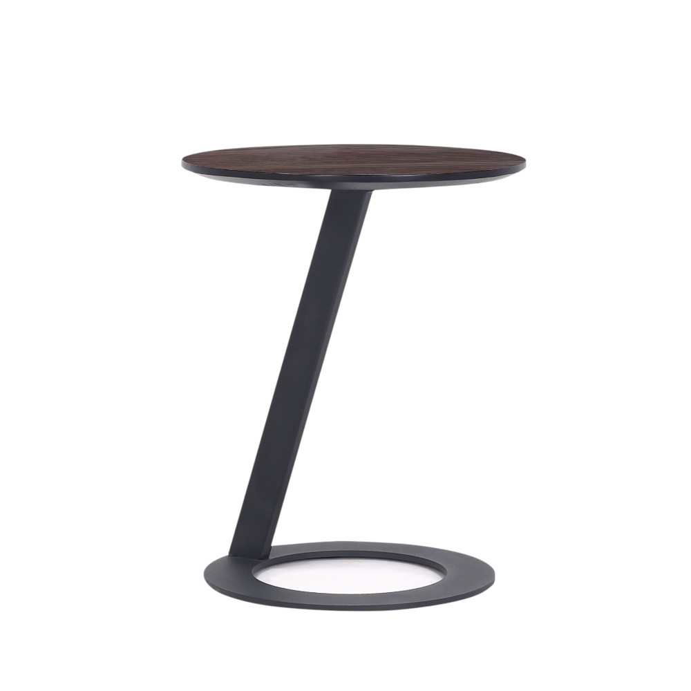 Mesa auxiliar redonda Jessy metal negro top madera
