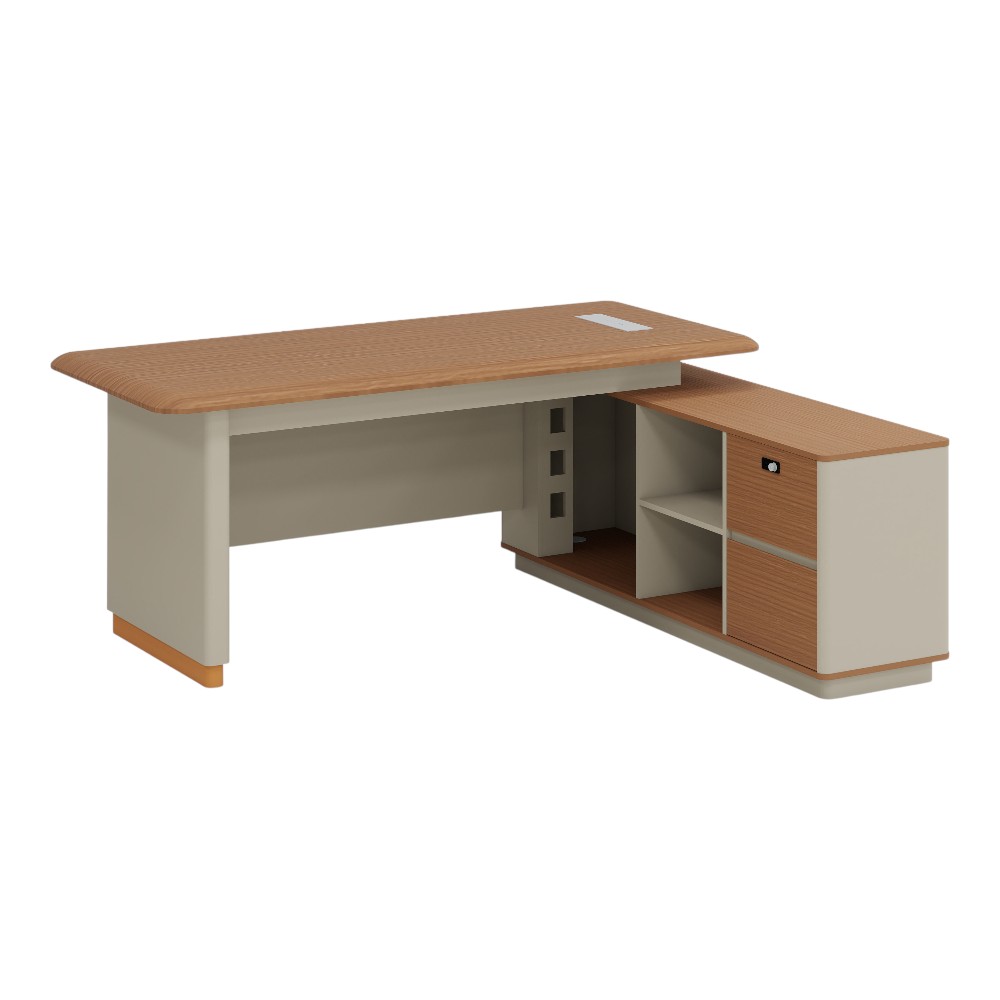 Escritorio en L con credenza Holland beige/nogal