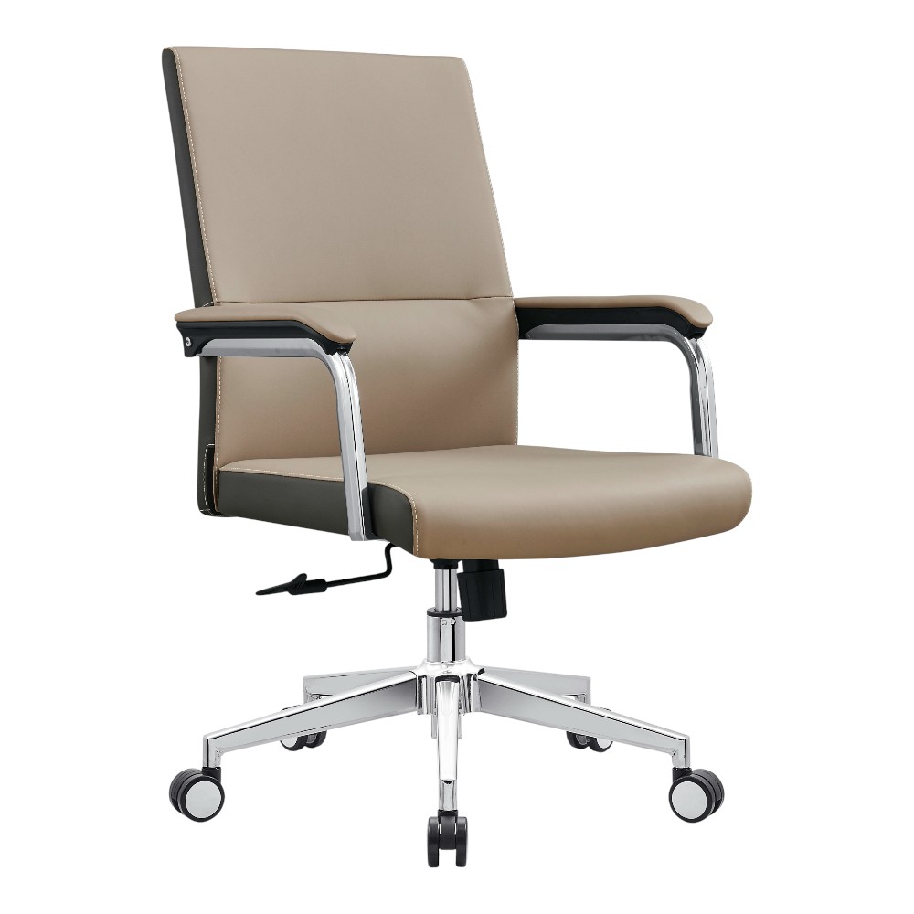 Silla de escritorio giratoria c/ruedas tipo piel beige/gris