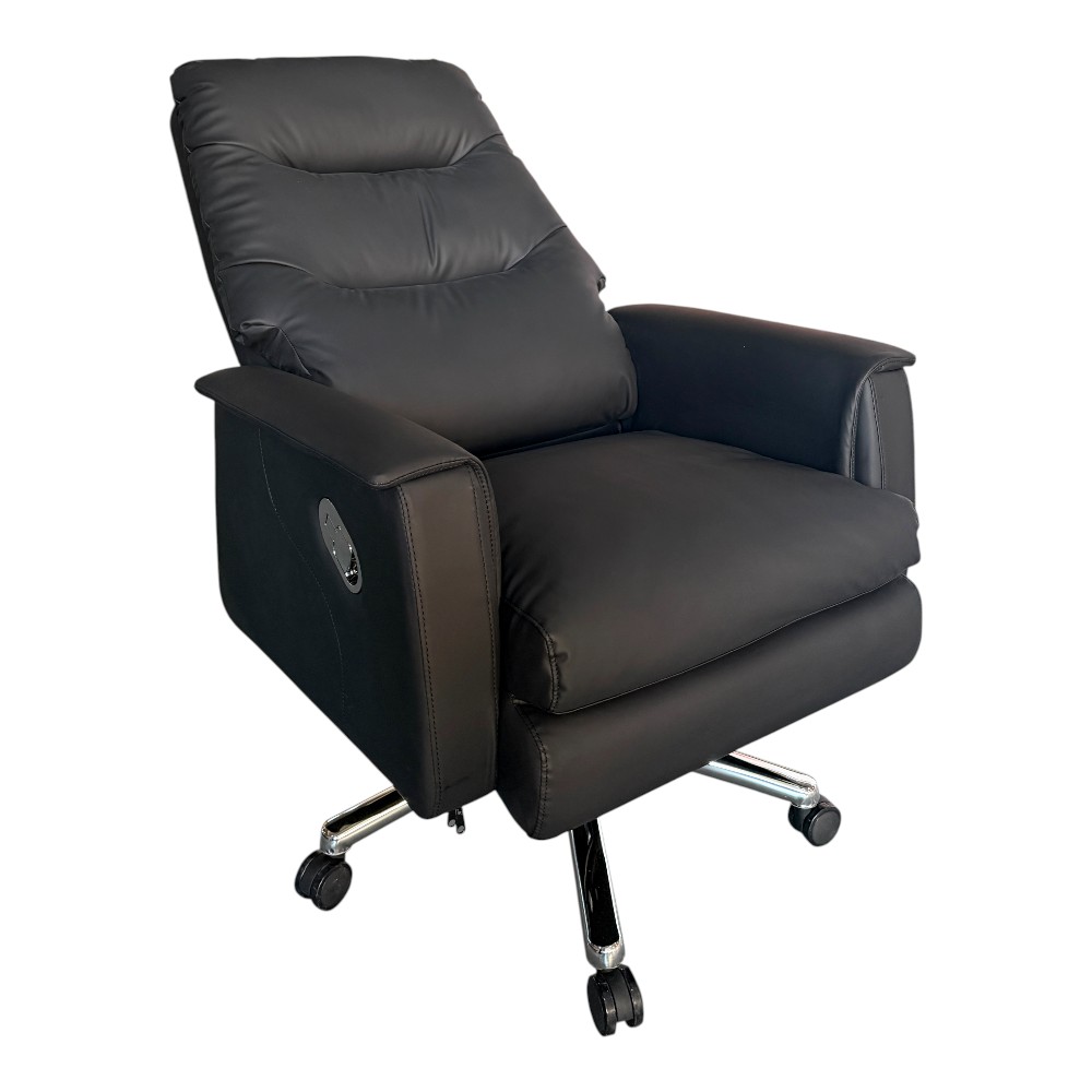 Silla oficina giratoria reclinable de tapiz PU negro