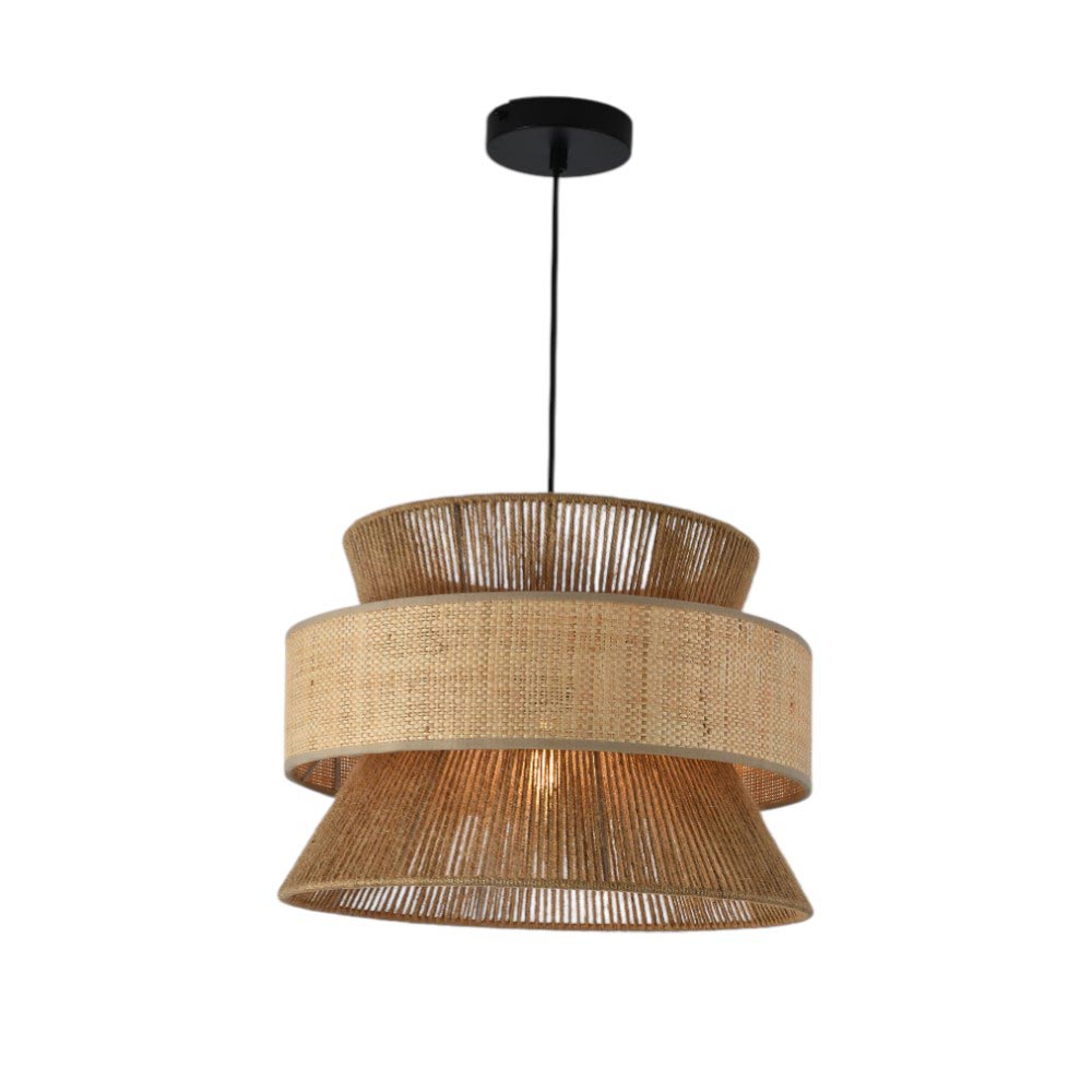 Lámpara colgante E27 Hoku de soga detalle y en ratan