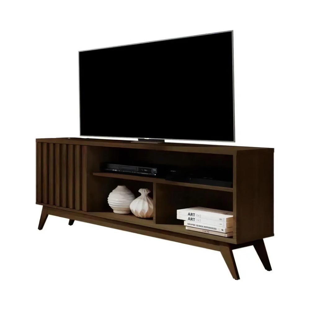 Rack para TV hasta 55" Matt café  con repisas + puerta