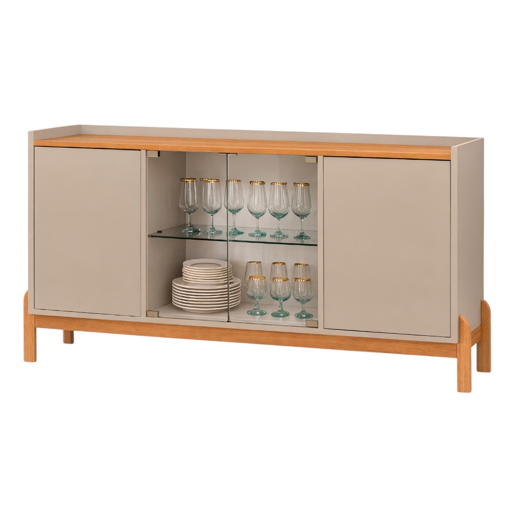 Bufetera Bari Off white/cedro con repisa de vidrio