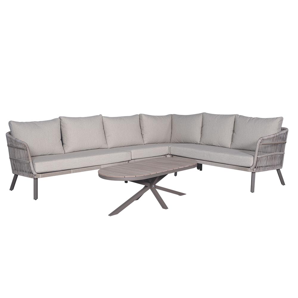 Set exterior sofá esquinero aluminio/tejido y mesa de centro