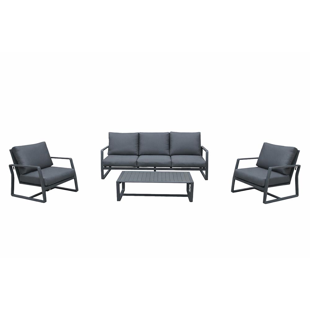 Set sala de exterior Ethan aluminio y cojines gris oscuro